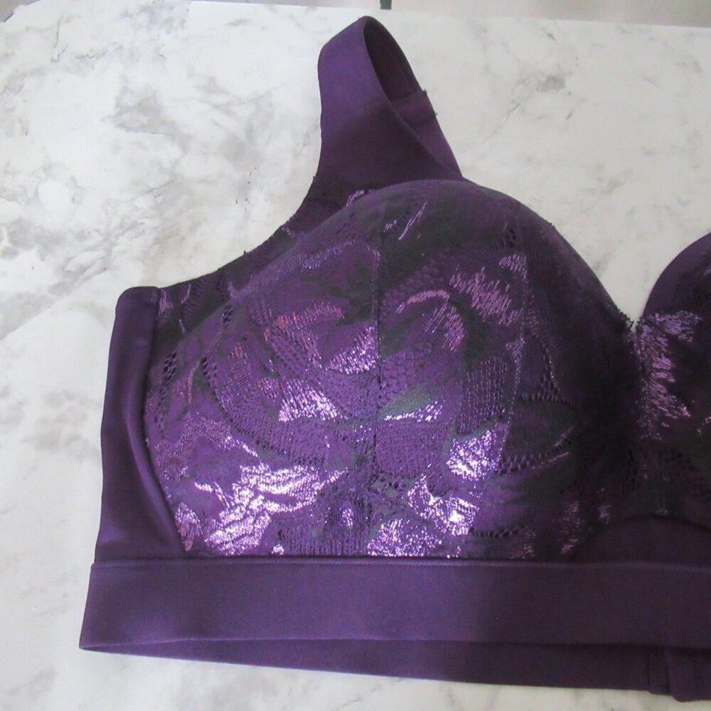 New Cacique Bra 46D Purple Lace Lightly Lined No Wire Plus Size Bralette - Picture 2 of 6